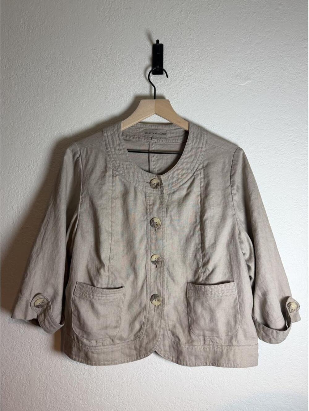 Marvin Richards Beige Linen Button-Up Jacket Size L/6